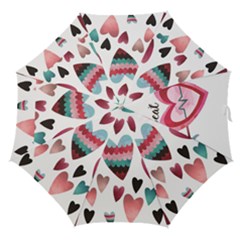 You Are My Beat / Pink And Teal Hearts Pattern (white)  Straight Umbrellas by FashionFling