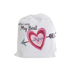 You Are My Beat / Pink And Teal Hearts Pattern (white)  Drawstring Pouches (large) 