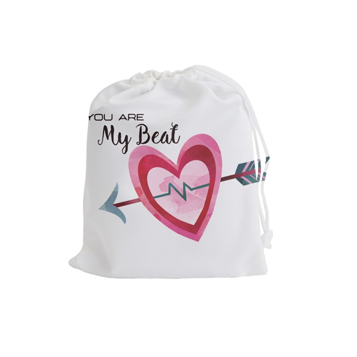 You Are My Beat / Pink And Teal Hearts Pattern (white)  Drawstring Pouches (Large) 