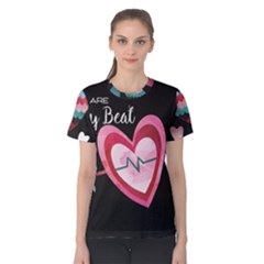 You Are My Beat / Pink And Teal Hearts Pattern (black)  Women s Cotton Tee