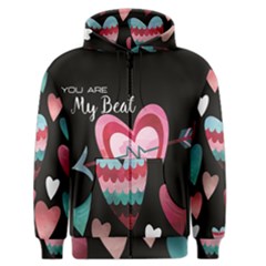 You Are My Beat / Pink And Teal Hearts Pattern (black)  Men s Zipper Hoodie by FashionFling