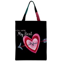 You Are My Beat / Pink And Teal Hearts Pattern (black)  Zipper Classic Tote Bag by FashionFling