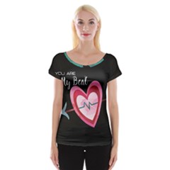 You Are My Beat / Pink And Teal Hearts Pattern (black)  Women s Cap Sleeve Top by FashionFling