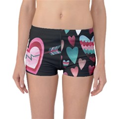 You Are My Beat / Pink And Teal Hearts Pattern (black)  Boyleg Bikini Bottoms by FashionFling