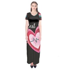 You Are My Beat / Pink And Teal Hearts Pattern (black)  Short Sleeve Maxi Dress by FashionFling