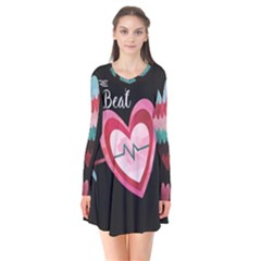 You Are My Beat / Pink And Teal Hearts Pattern (black)  Flare Dress by FashionFling