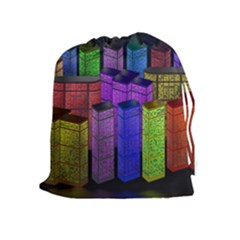 City Metropolis Sea Of Light Drawstring Pouches (extra Large) by Nexatart