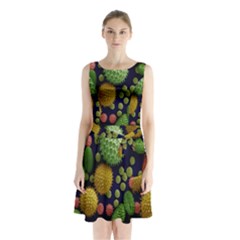 Colorized Pollen Macro View Sleeveless Chiffon Waist Tie Dress by Nexatart