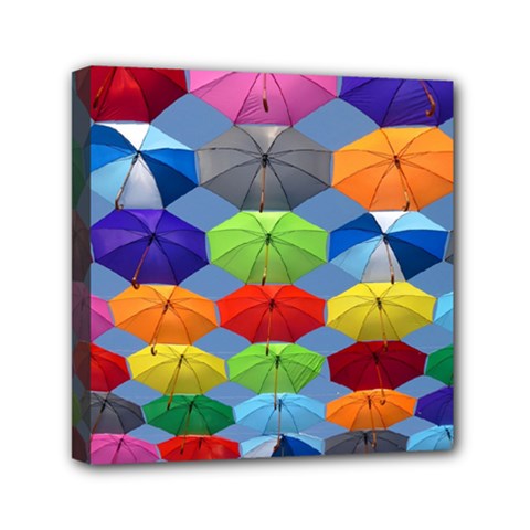 Color Umbrella Blue Sky Red Pink Grey And Green Folding Umbrella Painting Mini Canvas 6  X 6  by Nexatart