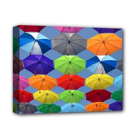 Color Umbrella Blue Sky Red Pink Grey And Green Folding Umbrella Painting Deluxe Canvas 14  X 11  by Nexatart