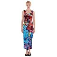 Colorful Graffiti Art Fitted Maxi Dress