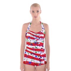 Confetti Star Parade Usa Lines Boyleg Halter Swimsuit  by Nexatart