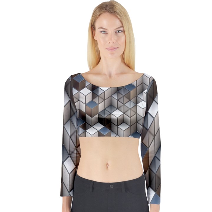 Cube Design Background Modern Long Sleeve Crop Top