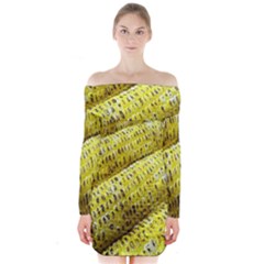 Corn Grilled Corn Cob Maize Cob Long Sleeve Off Shoulder Dress by Nexatart