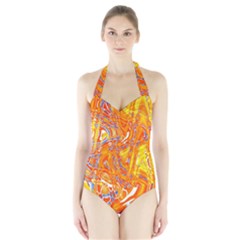 Crazy Patterns In Yellow Halter Swimsuit