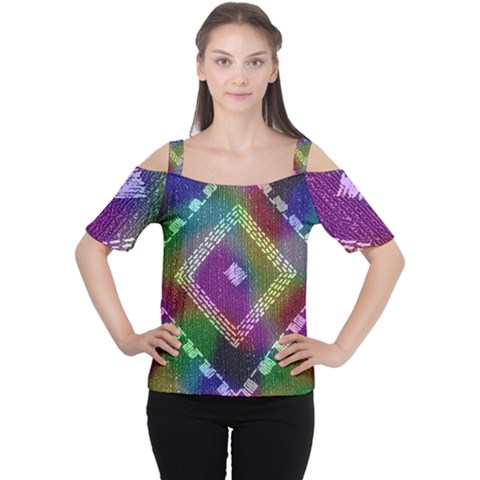 Embroidered Fabric Pattern Women s Cutout Shoulder Tee by Nexatart