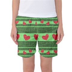 Fabric Christmas Hearts Texture Women s Basketball Shorts