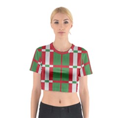 Fabric Green Grey Red Pattern Cotton Crop Top