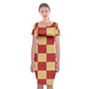 Fabric Geometric Red Gold Block Classic Short Sleeve Midi Dress View1