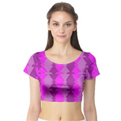 Fabric Textile Design Purple Pink Short Sleeve Crop Top (tight Fit) by Nexatart