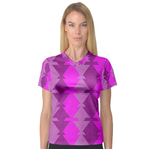 Fabric Textile Design Purple Pink Women s V-neck Sport Mesh Tee by Nexatart