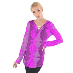 Fabric Textile Design Purple Pink Women s Tie Up Tee by Nexatart