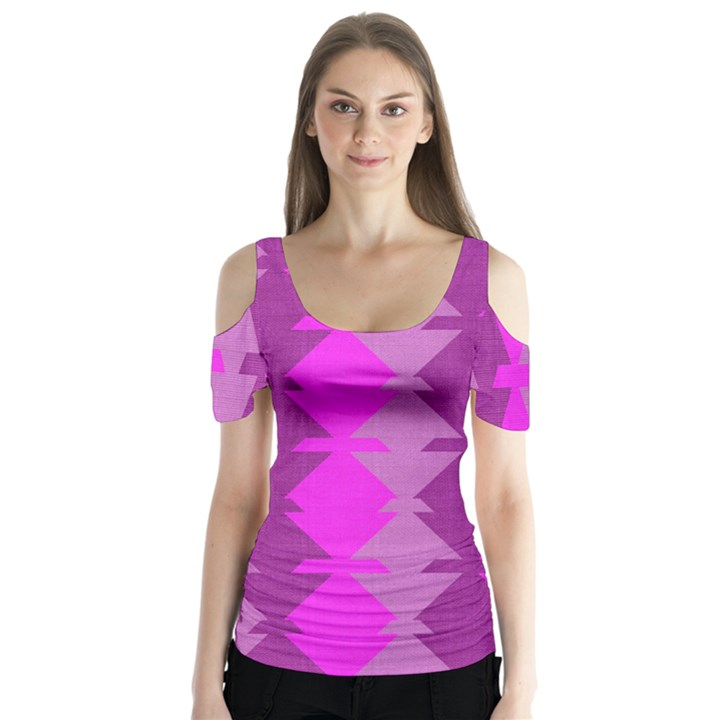 Fabric Textile Design Purple Pink Butterfly Sleeve Cutout Tee 