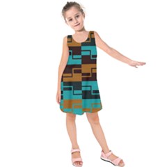 Fabric Textile Texture Gold Aqua Kids  Sleeveless Dress by Nexatart