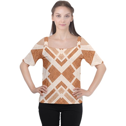 Fabric Textile Tan Beige Geometric Women s Cutout Shoulder Tee by Nexatart