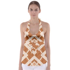 Fabric Textile Tan Beige Geometric Babydoll Tankini Top