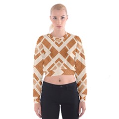 Fabric Textile Tan Beige Geometric Women s Cropped Sweatshirt by Nexatart