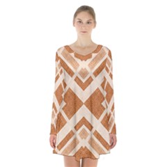 Fabric Textile Tan Beige Geometric Long Sleeve Velvet V-neck Dress