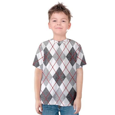 Fabric Texture Argyle Design Grey Kids  Cotton Tee by Nexatart