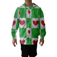 Fabric Texture Hearts Checkerboard Hooded Wind Breaker (kids) by Nexatart