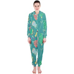 Floral Elegant Background Hooded Jumpsuit (ladies)  by Nexatart