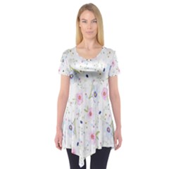 Floral Pattern Background  Short Sleeve Tunic 