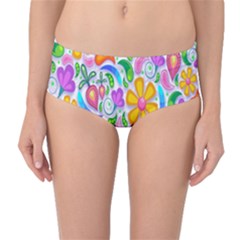 Floral Paisley Background Flower Mid-waist Bikini Bottoms