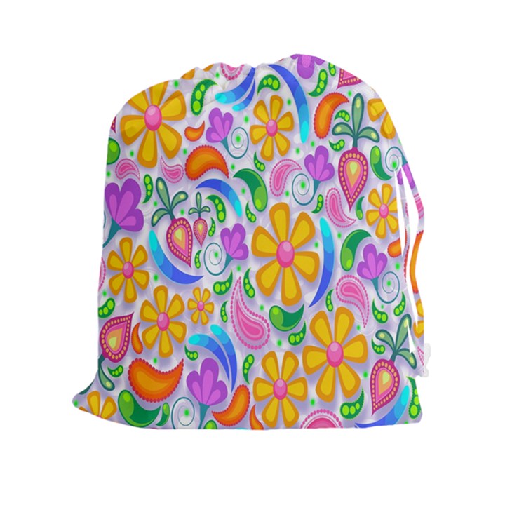 Floral Paisley Background Flower Drawstring Pouches (XXL)