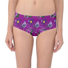 Flower Pattern Mid-Waist Bikini Bottoms