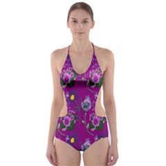 Flower Pattern Cut-Out One Piece Swimsuit