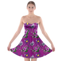 Flower Pattern Strapless Bra Top Dress