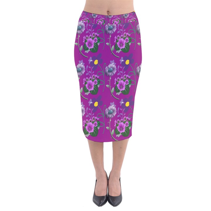 Flower Pattern Velvet Midi Pencil Skirt