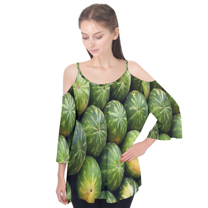 Food Summer Pattern Green Watermelon Flutter Tees