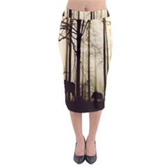 Forest Fog Hirsch Wild Boars Midi Pencil Skirt