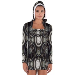 Fractal Beige Blue Abstract Women s Long Sleeve Hooded T-shirt by Nexatart