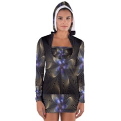 Fractal Blue Abstract Fractal Art Women s Long Sleeve Hooded T-shirt by Nexatart