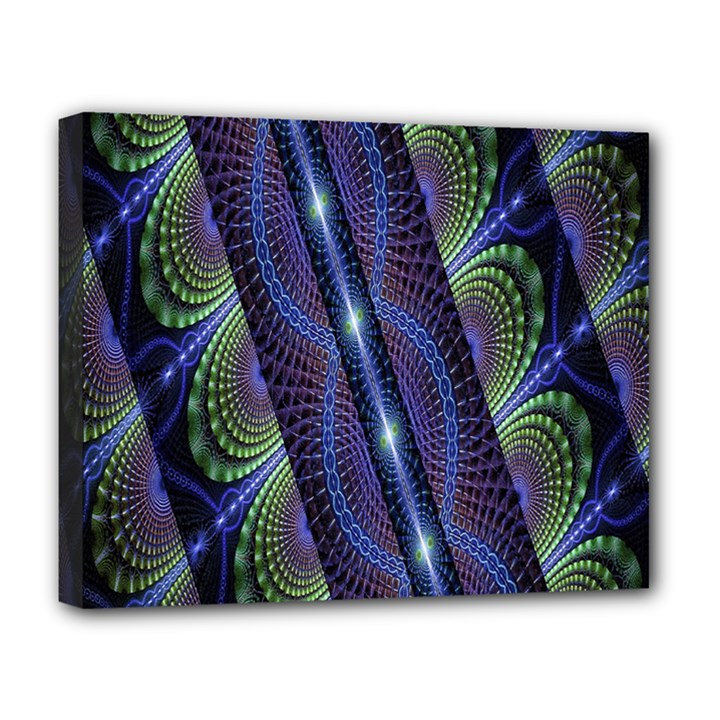 Fractal Blue Lines Colorful Deluxe Canvas 20  x 16  