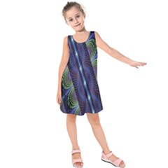 Fractal Blue Lines Colorful Kids  Sleeveless Dress by Nexatart