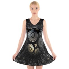 Fractal Sphere Steel 3d Structures V-neck Sleeveless Skater Dress