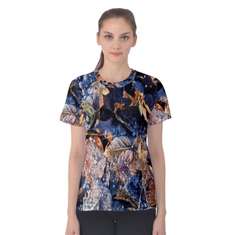 Frost Leaves Winter Park Morning Women s Cotton Tee by Nexatart